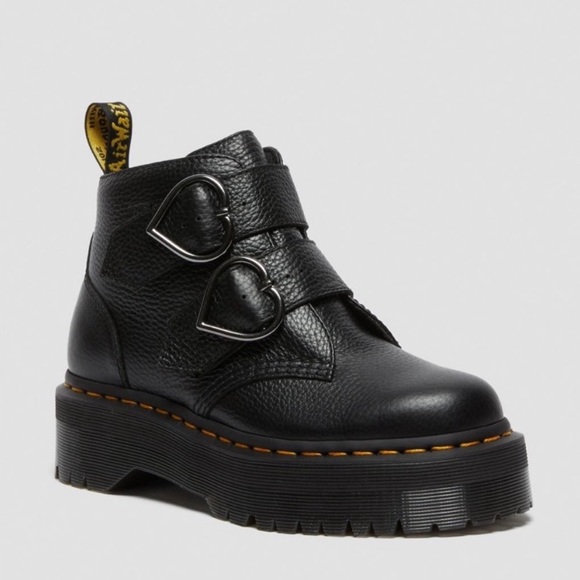5 🔖 DR MARTENS Dr Devon Heart Leather Platform Boots Black - Picture 7 of 17
